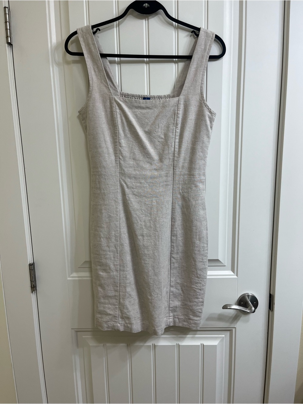 Old Navy Square-Neck Linen Blend Dress in Light Beige/Oatmeal